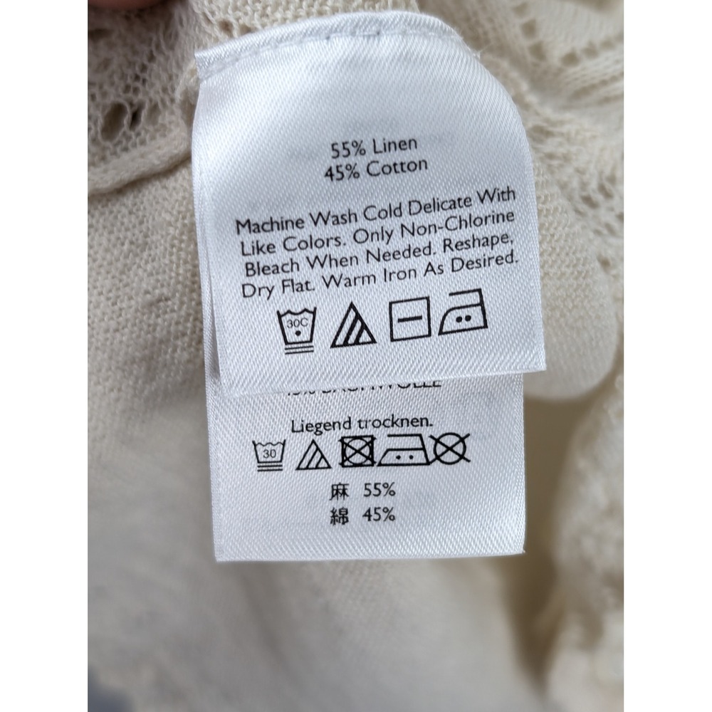 Vintage Linen Pointelle Knit Button Cardigan Size XL Cream Fairy Preppy Coastal - Picture 7 of 9